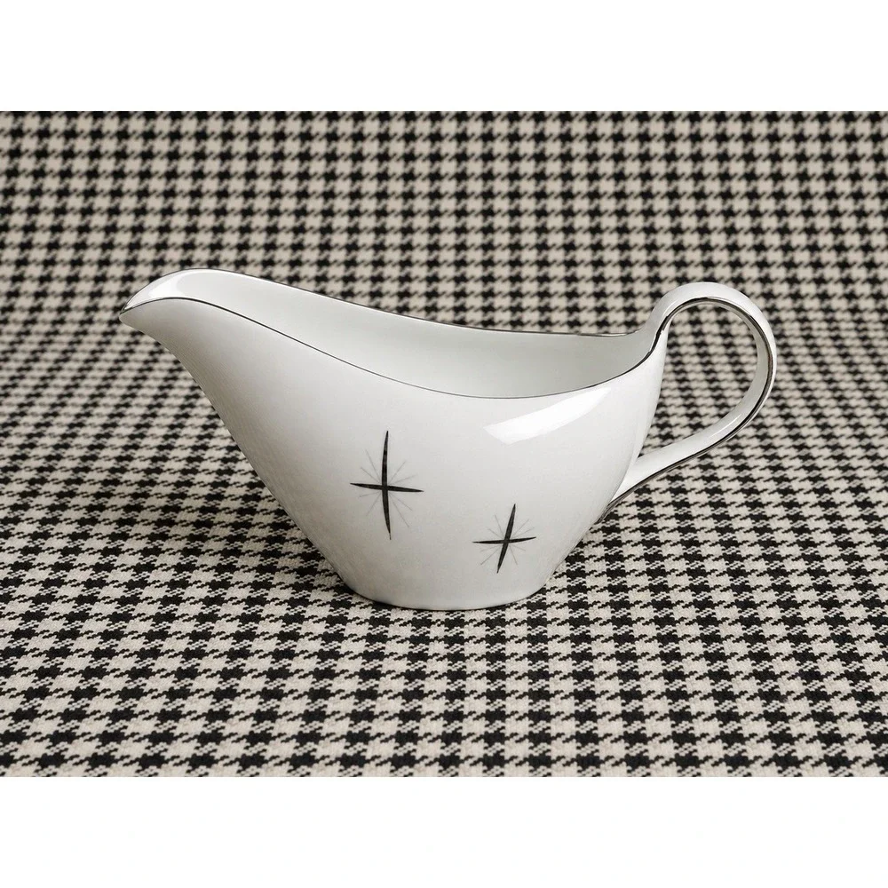 Fukagawa Arita 713 Cross Star Atomic MCM‎ Gravy Boat Sauce White Silver VTG